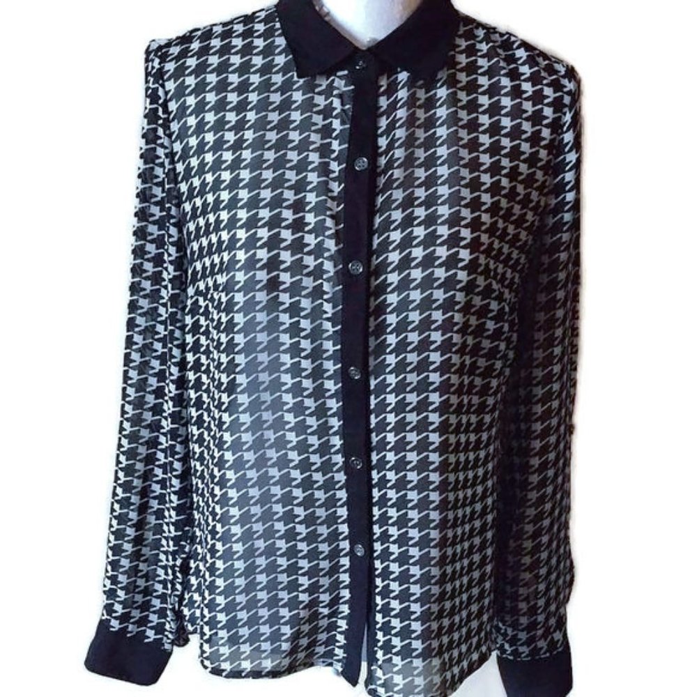 Unique Spectrum Sheer Chiffon Houndstooth Blouse